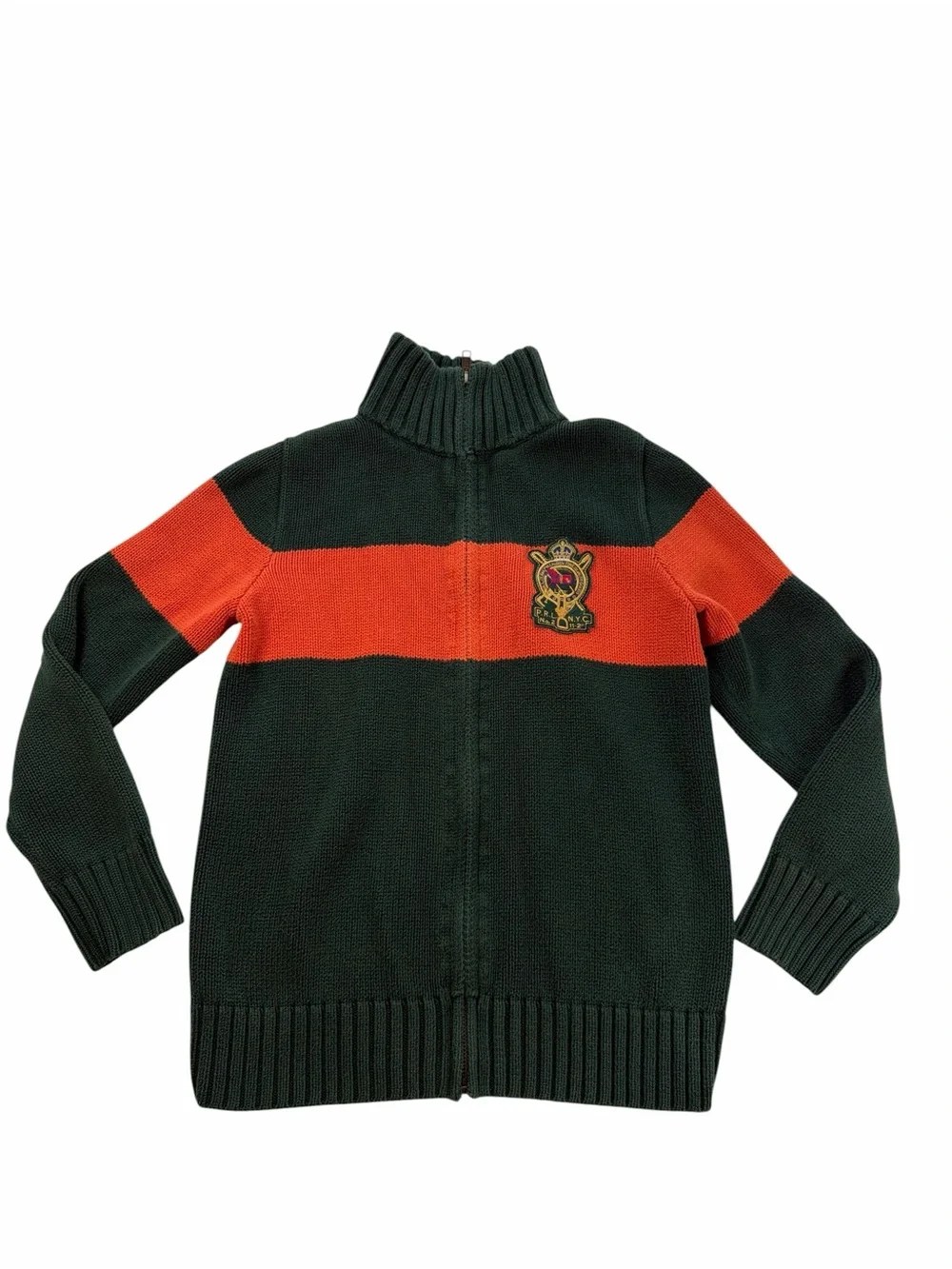 Polo by Ralph Lauren Chest Rugby Patch Zip-Up Kids Sweater Knit Jacket Size M